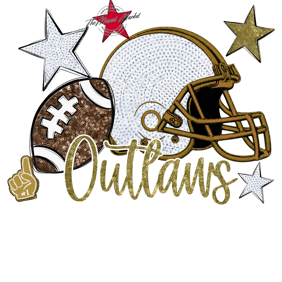 Outlaws Football Embroidered Sequins Design-Green