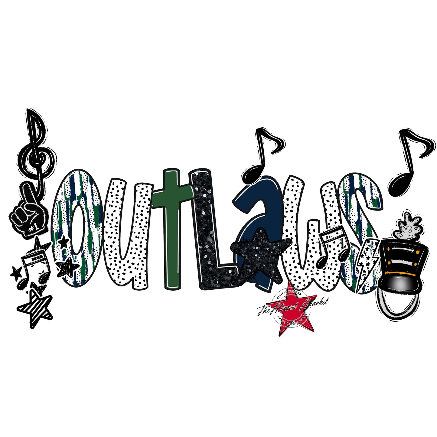 Outlaws Band Scrape-Navy & Green