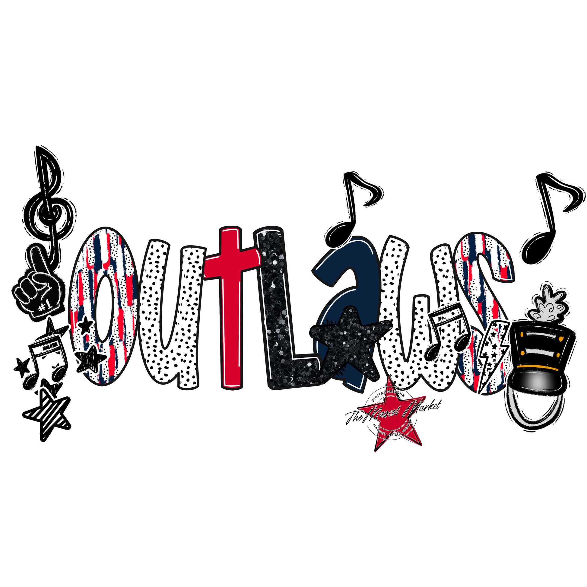 Outlaws Band Scrape-Navy & Red