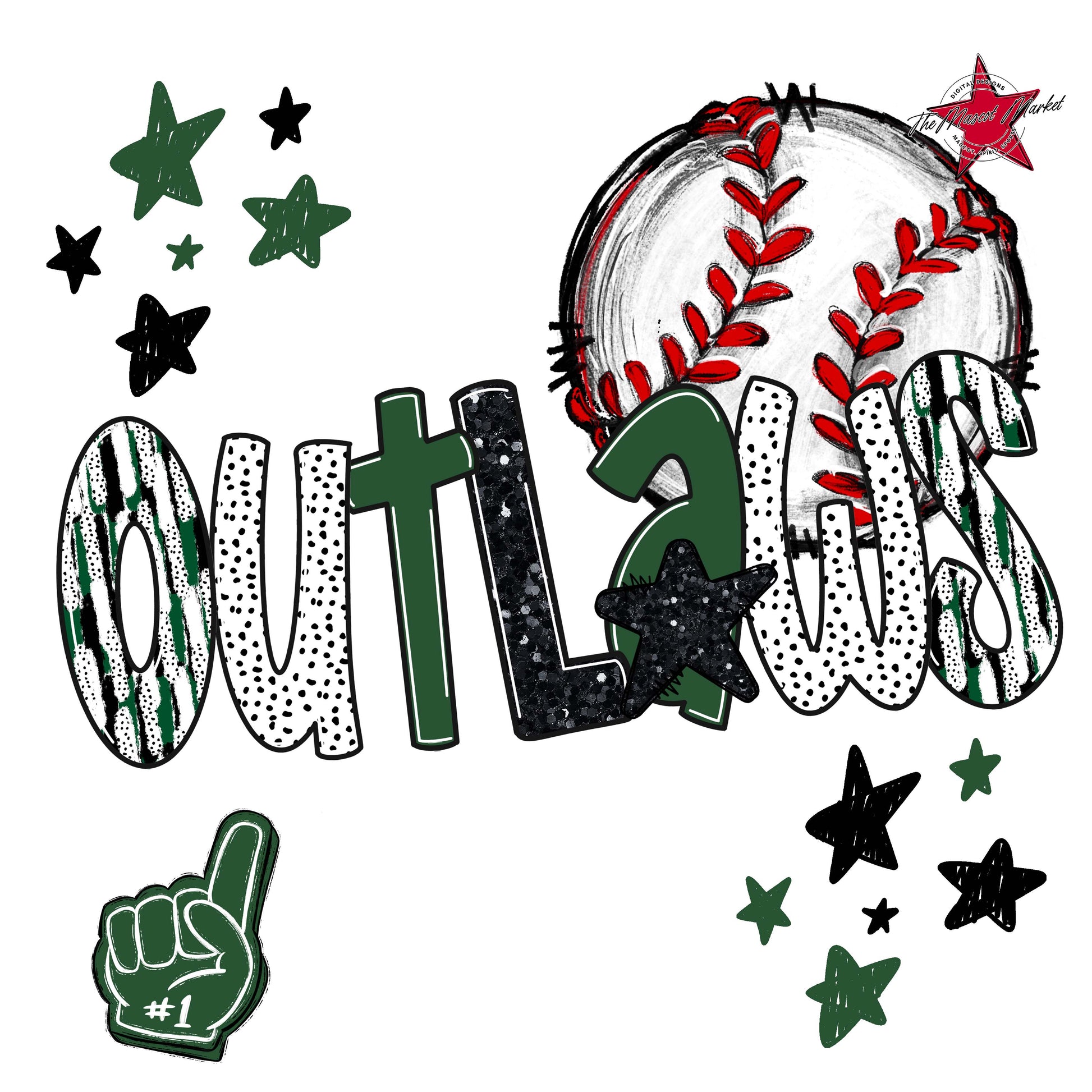 Outlaws Baseball Scrape-Green