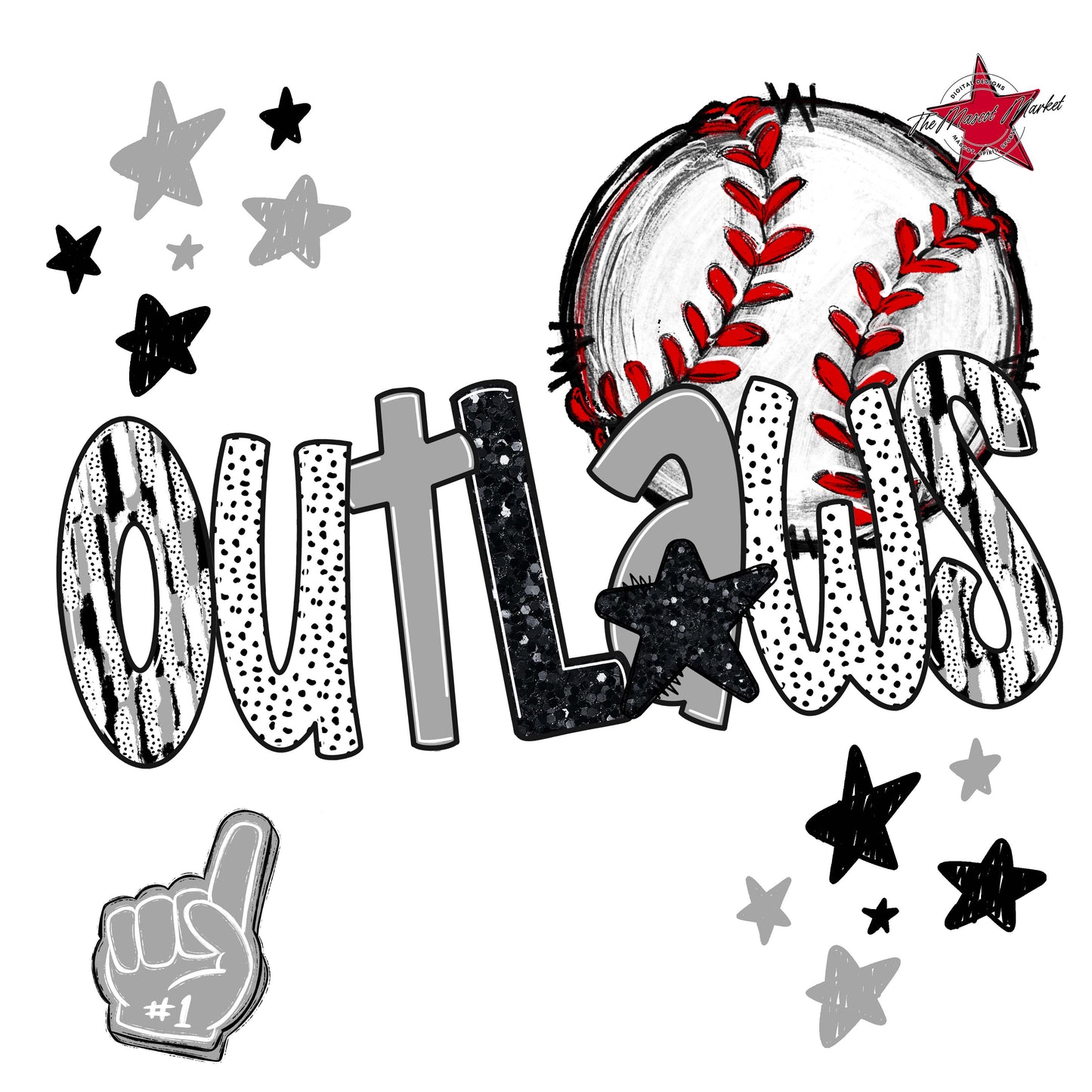 Outlaws Baseball Scrape-Grey