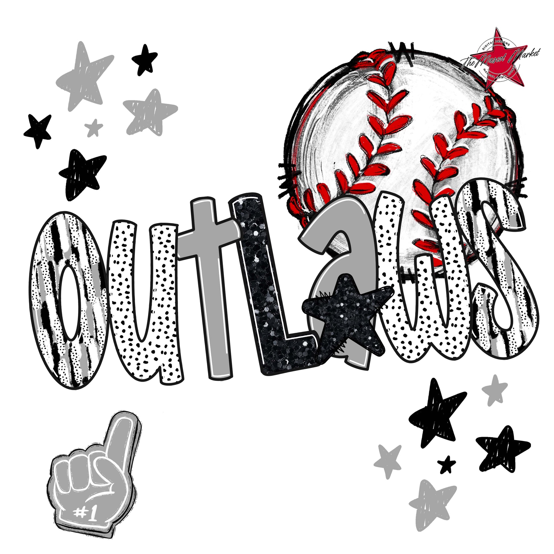 Outlaws Baseball Scrape-Grey