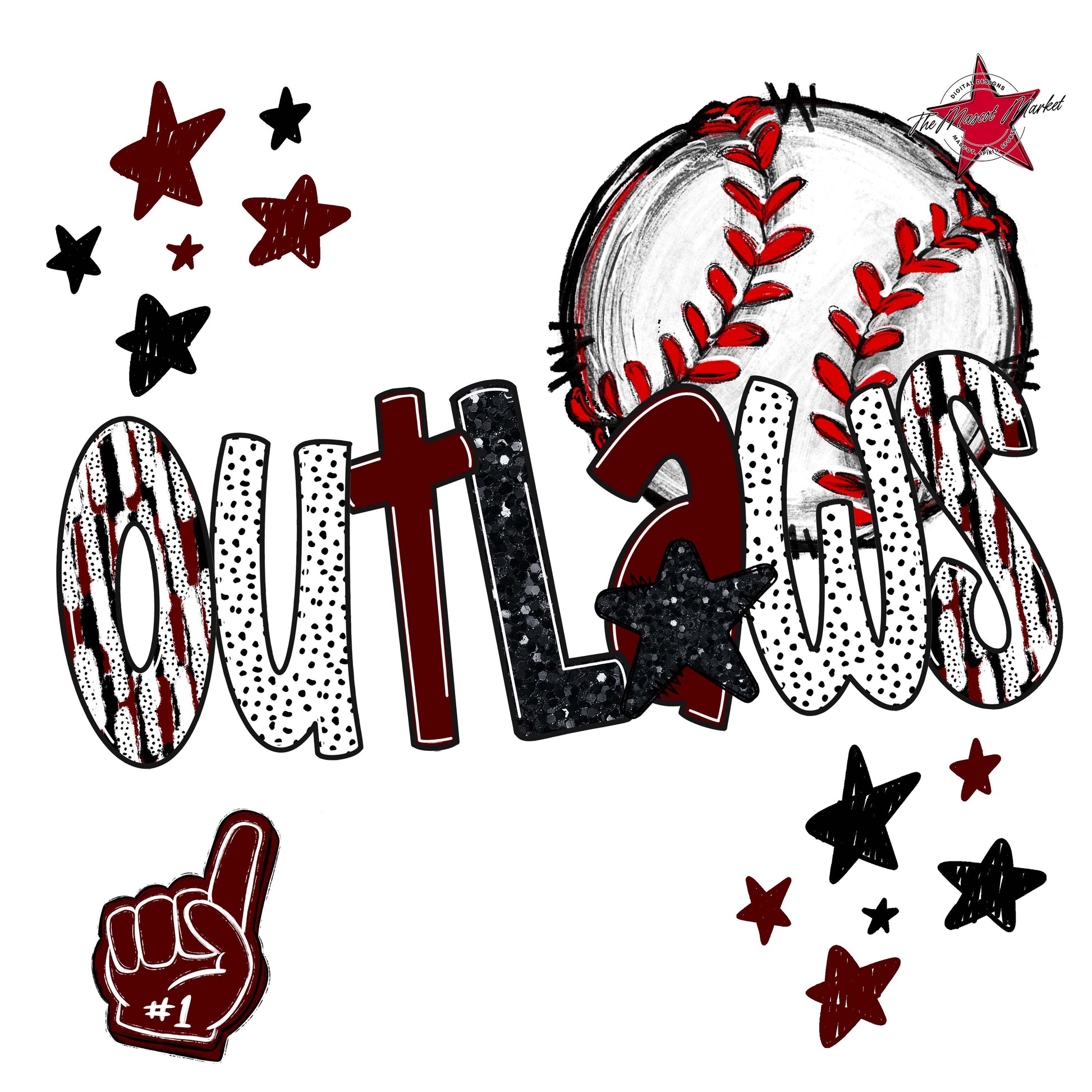 Outlaws Baseball Scrape-Maroon