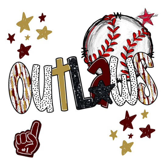 Outlaws Baseball Scrape-Maroon & Gold