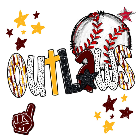 Outlaws Baseball Scrape-Maroon & Yellow
