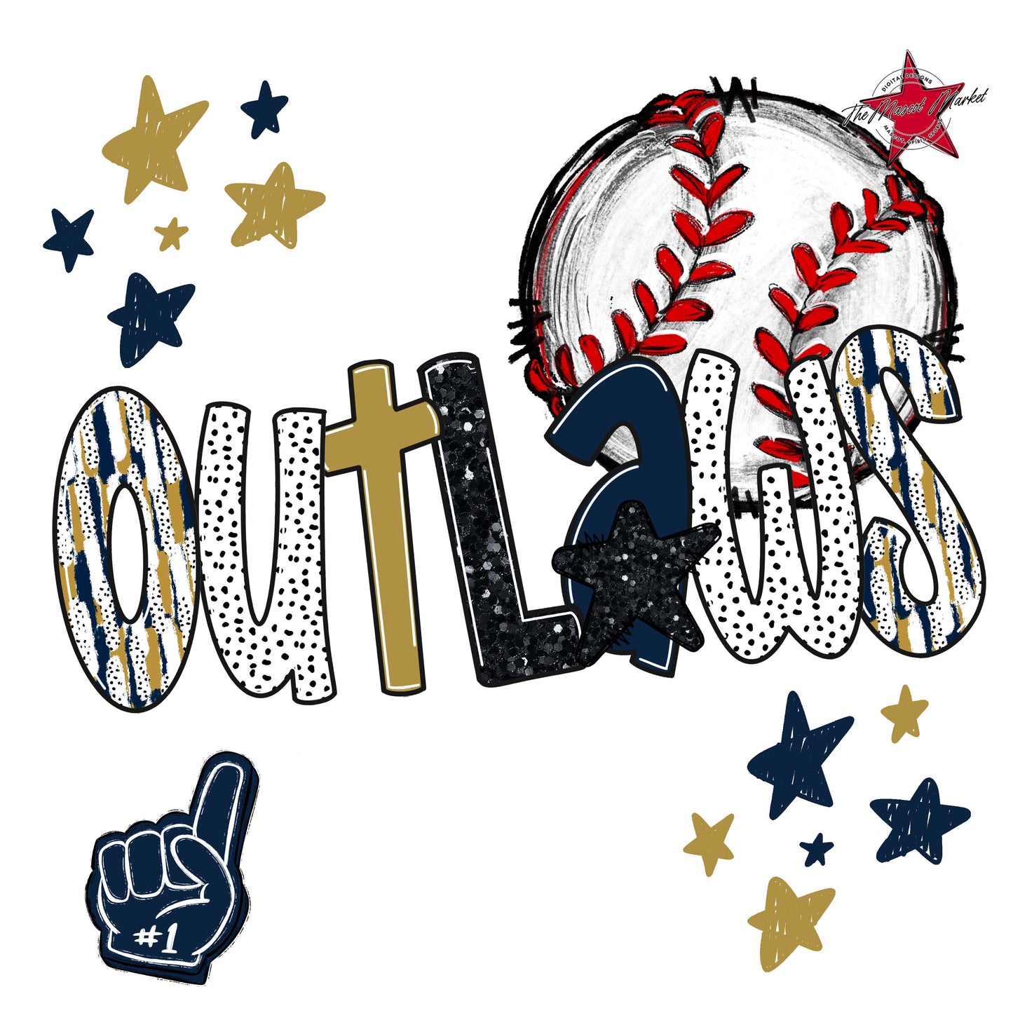 Outlaws Baseball Scrape-Navy & Gold