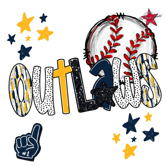 Outlaws Baseball Scrape-Navy & Yellow