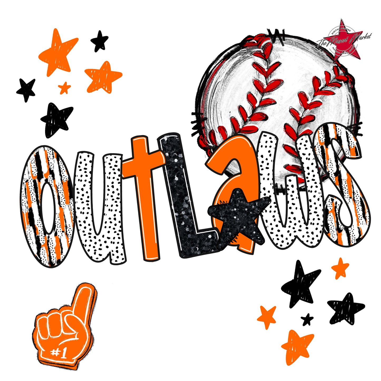 Outlaws Baseball Scrape-Orange