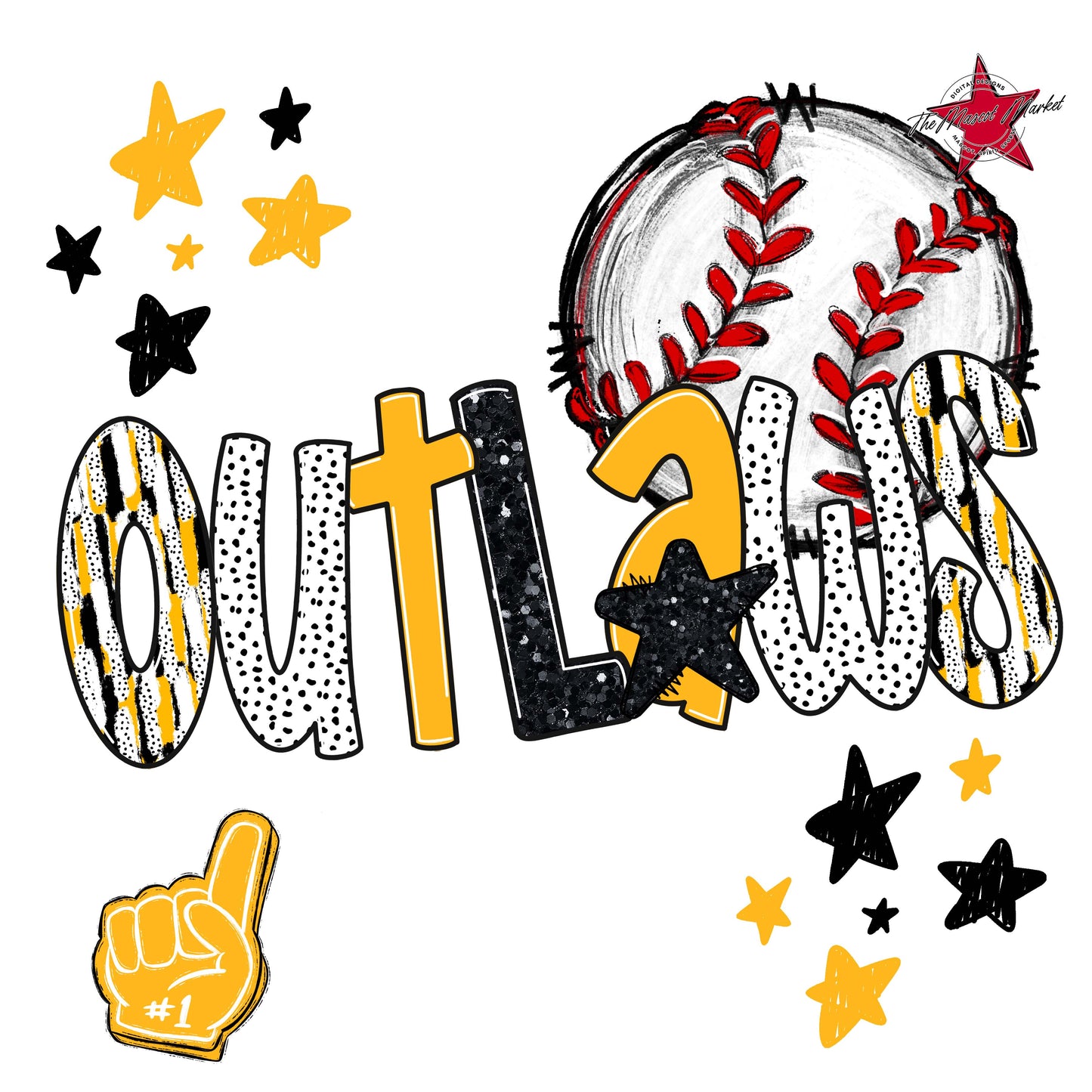 Outlaws Baseball Scrape-Yellow
