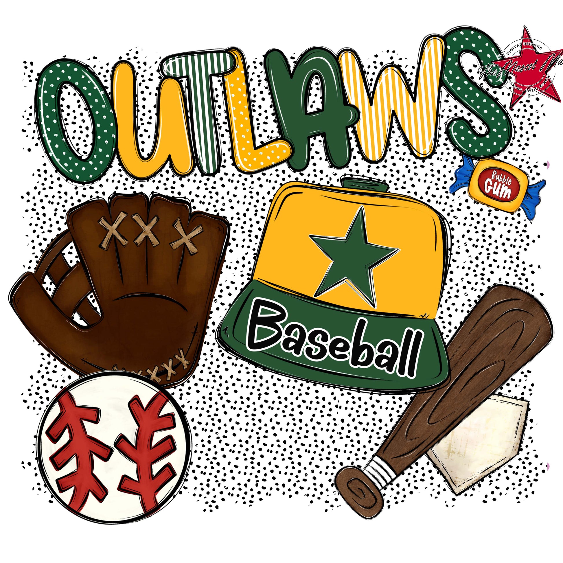 Outlaws Baseball Spirit-Green & Yellow