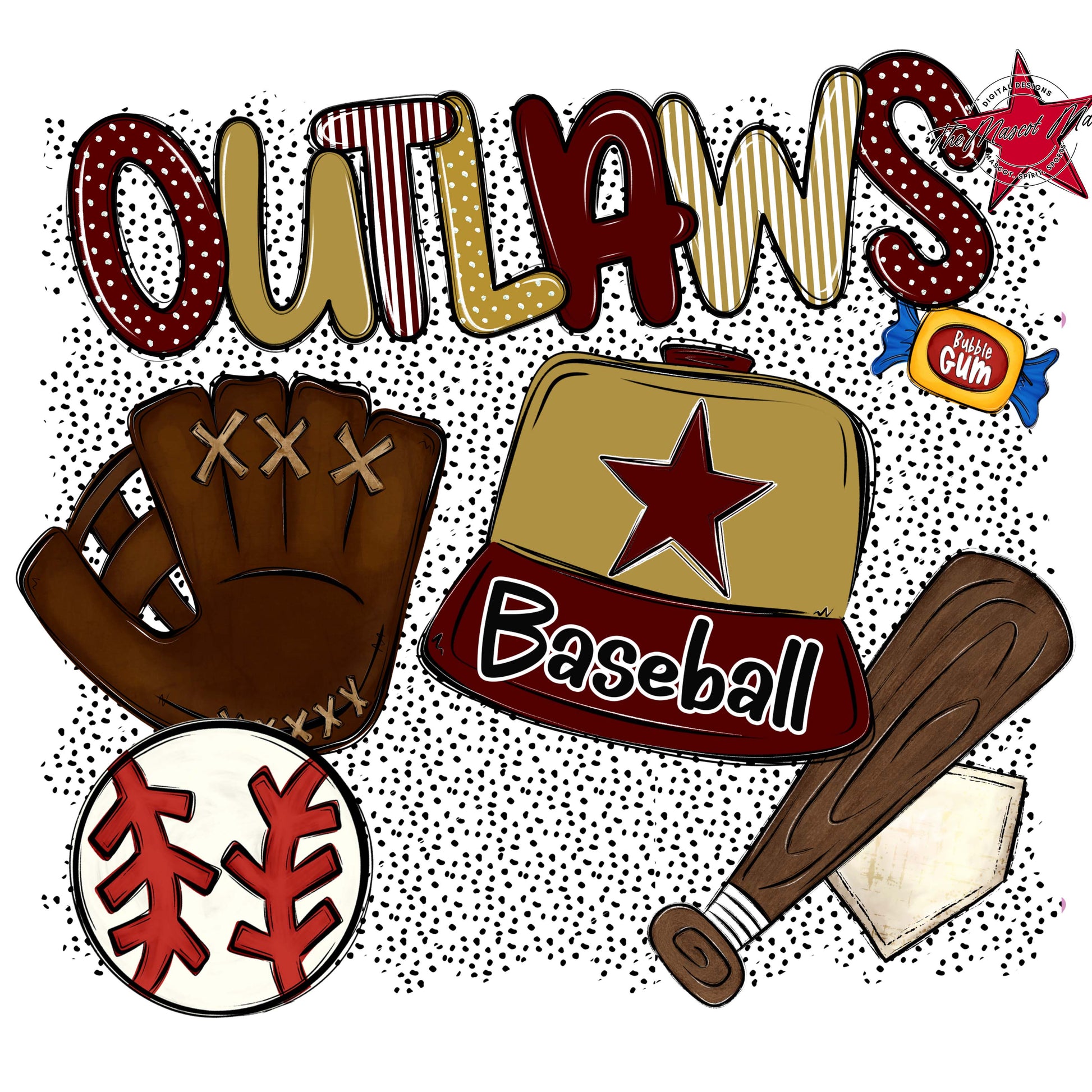 Outlaws Baseball Spirit-Maroon & Gold