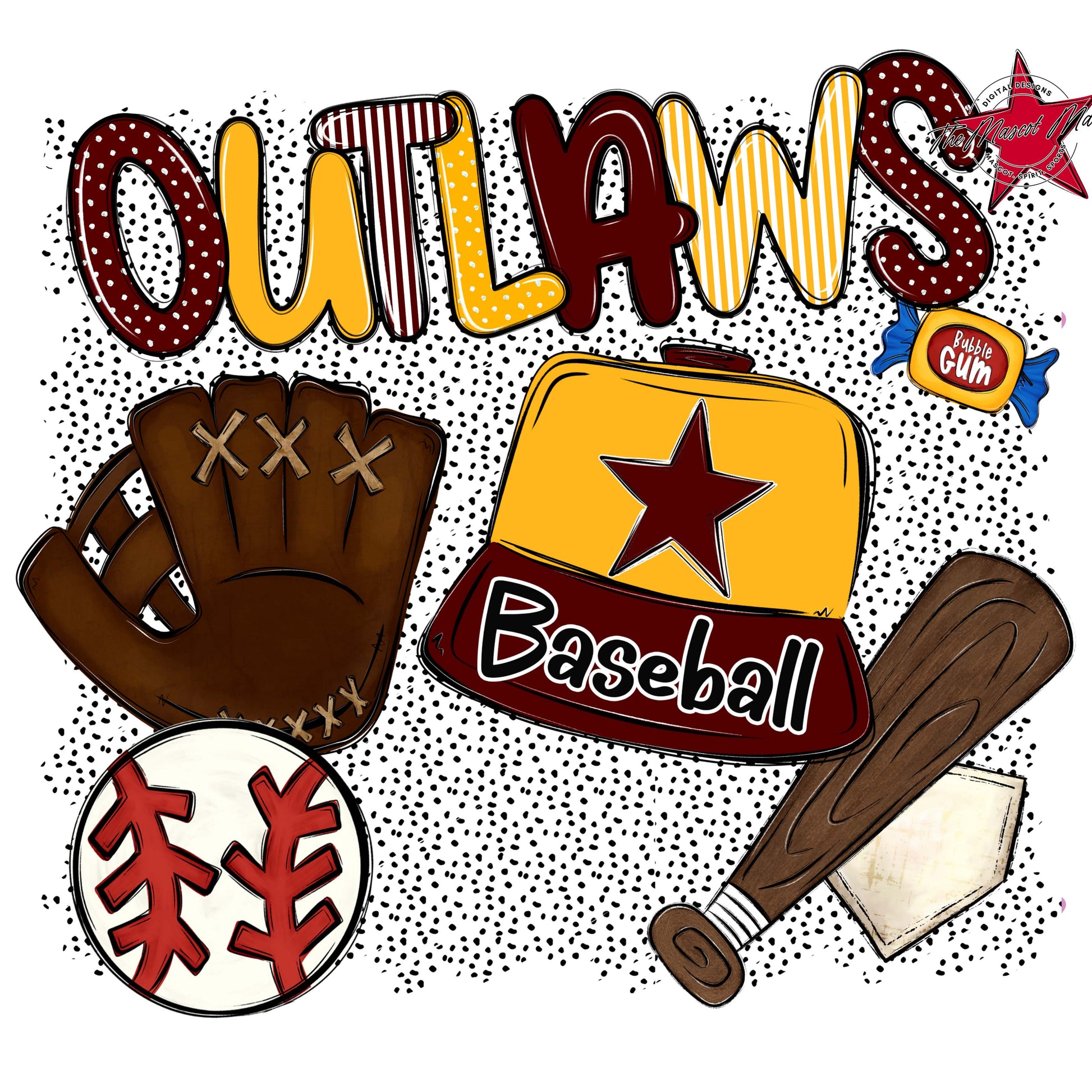 Outlaws Baseball Spirit-Maroon & Yellow