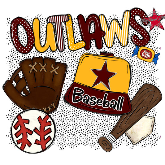 Outlaws Baseball Spirit-Maroon & Yellow