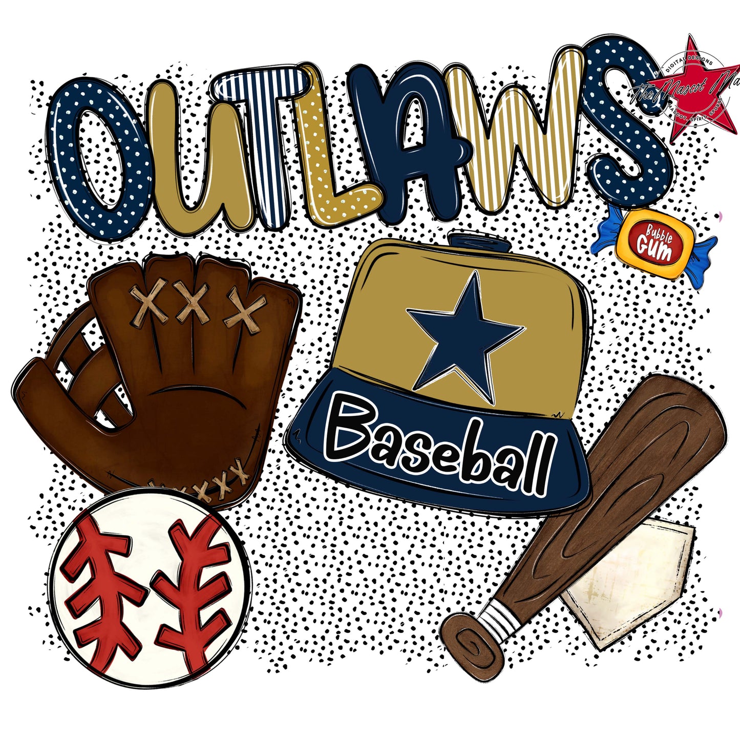 Outlaws Baseball Spirit-Navy & Gold