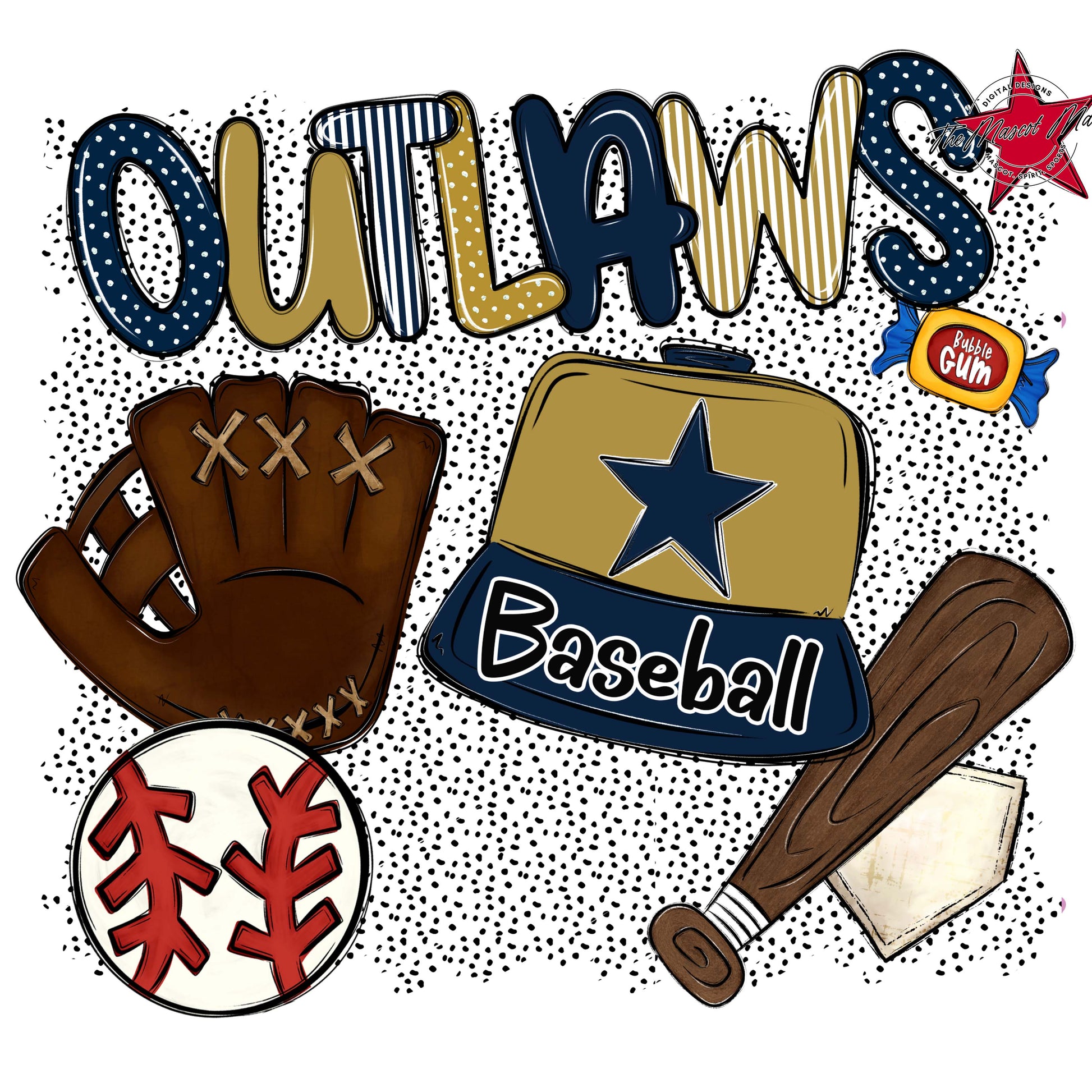 Outlaws Baseball Spirit-Navy & Gold
