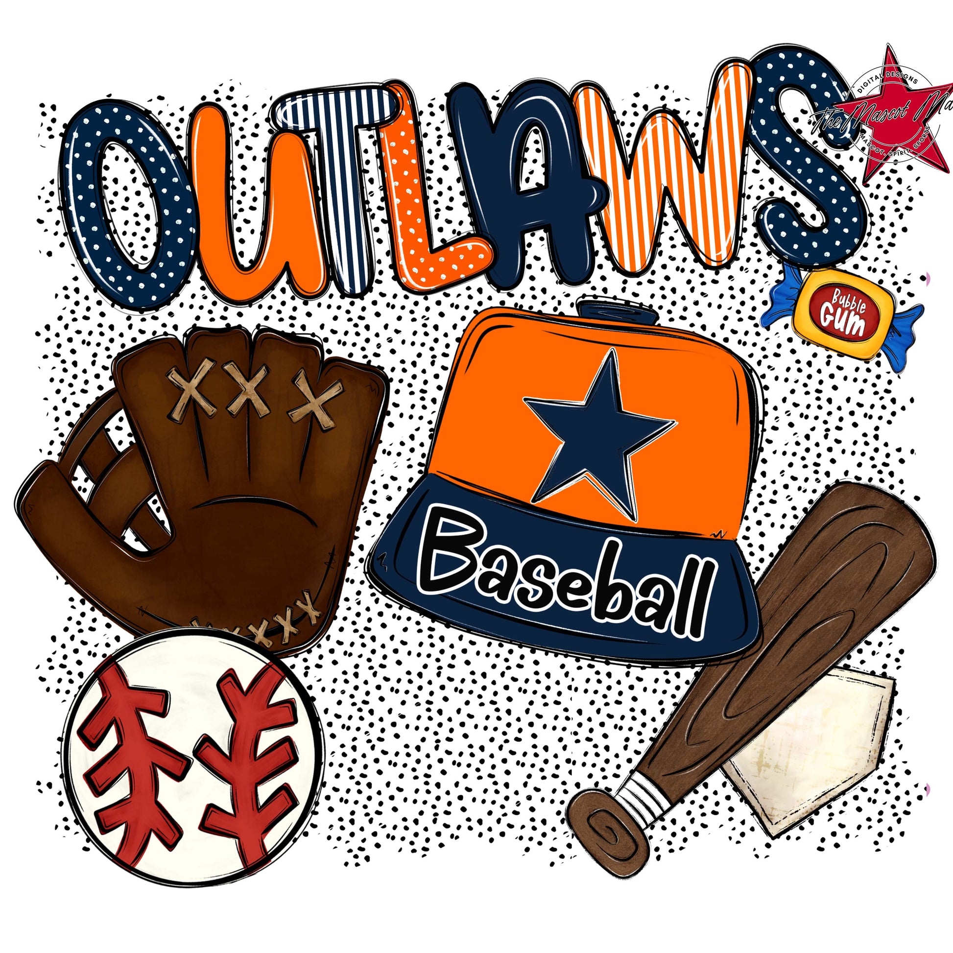 Outlaws Baseball Spirit-Navy & Orange