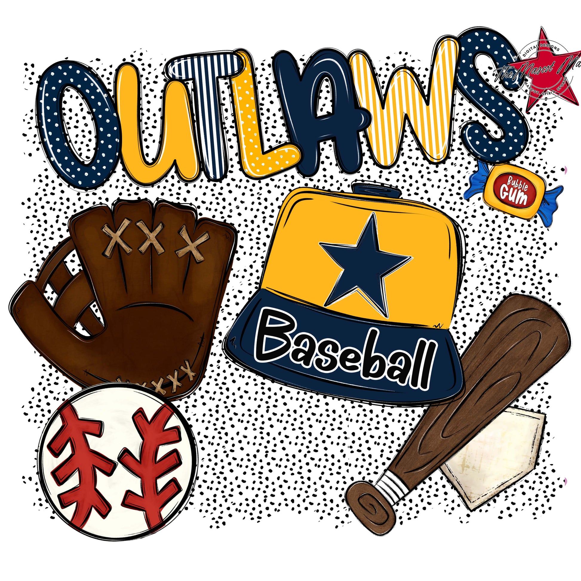 Outlaws Baseball Spirit-Navy & Yellow