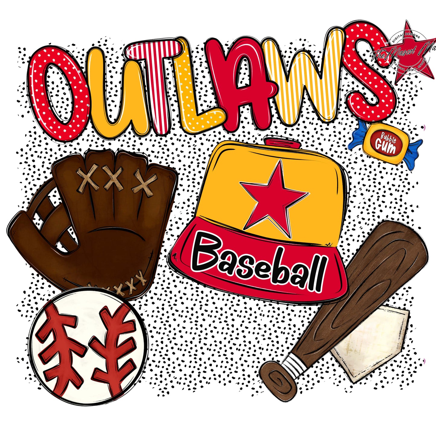Outlaws Baseball Spirit-Red & Yellow