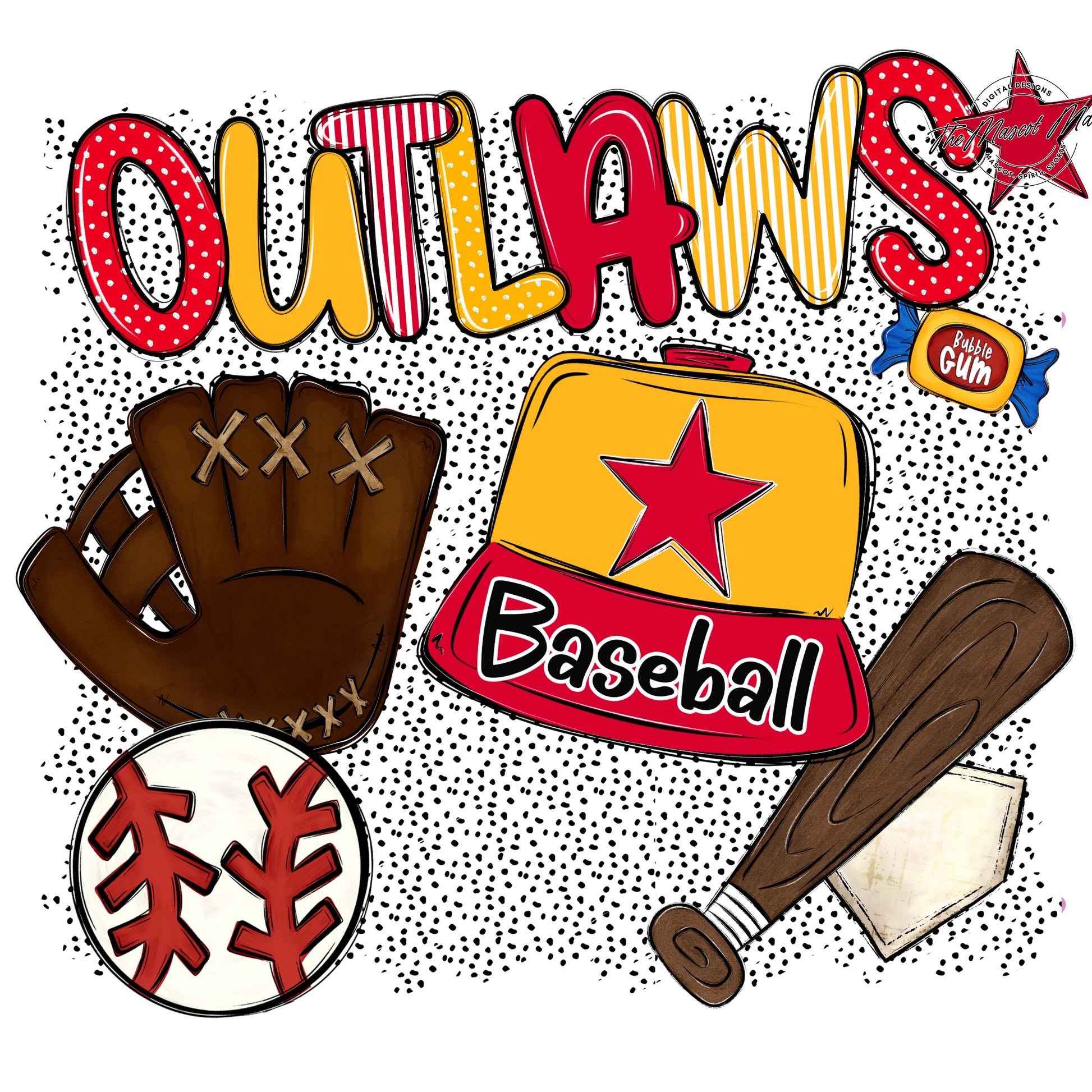 Outlaws Baseball Spirit-Red & Yellow
