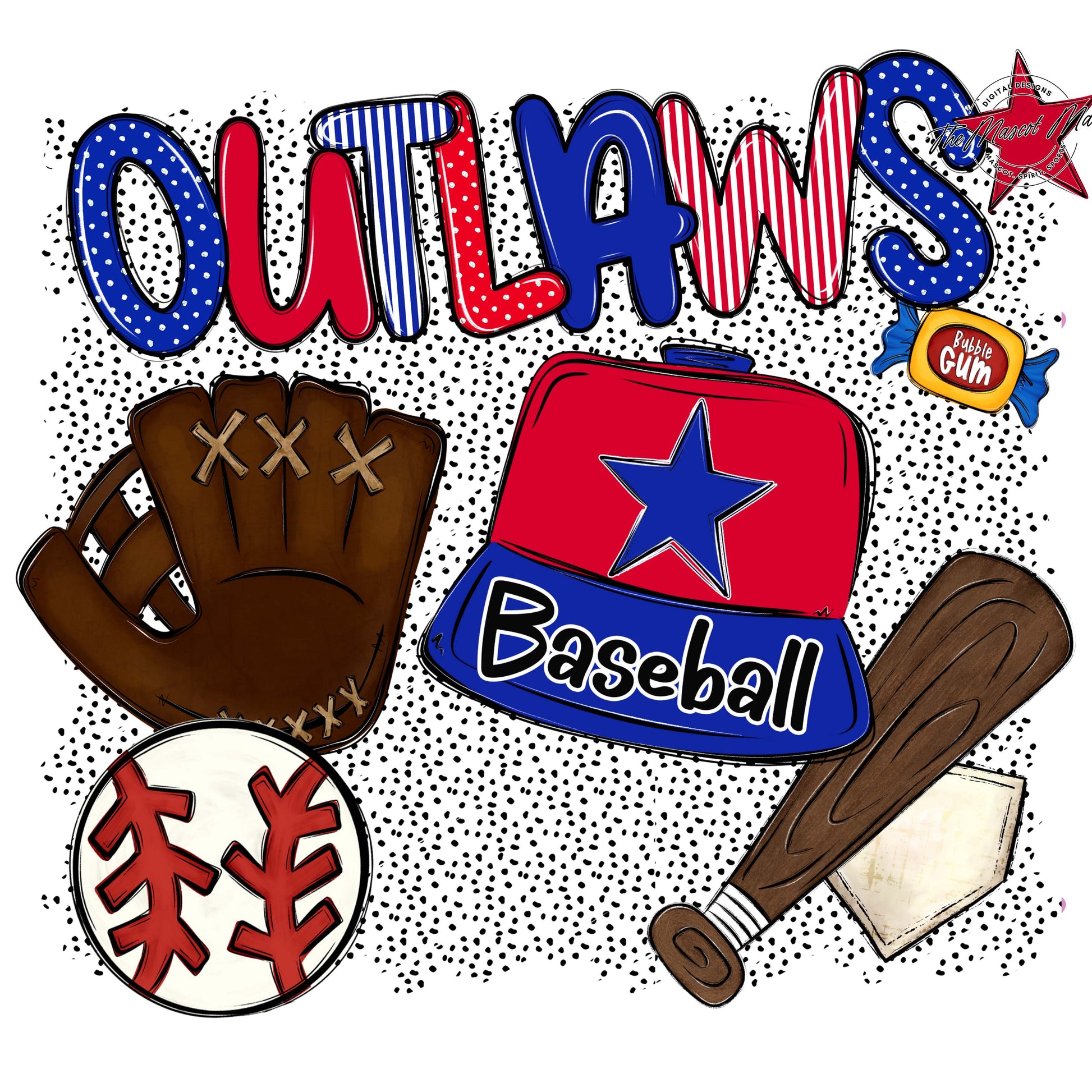 Outlaws Baseball Spirit-Royal Blue & Red