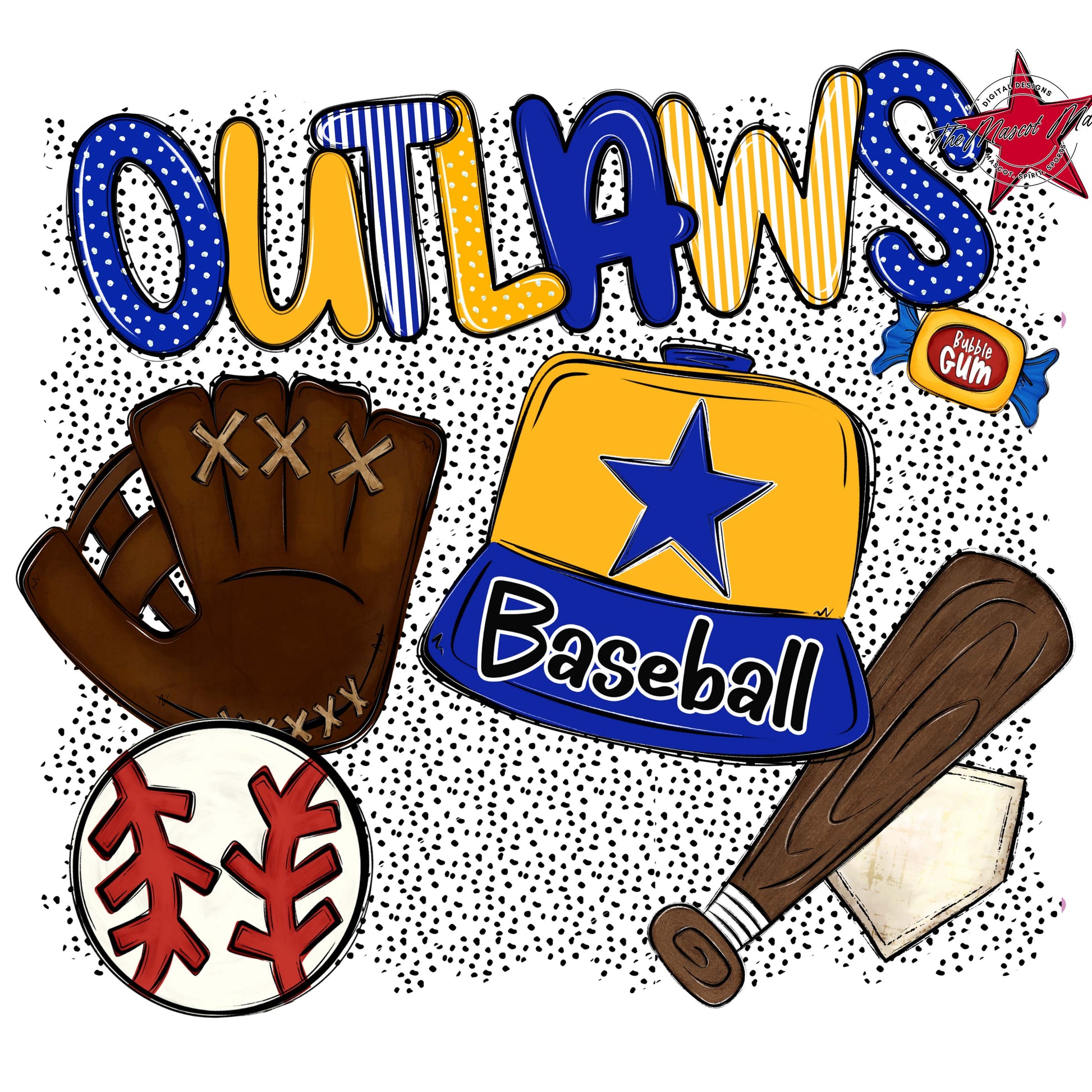 Outlaws Baseball Spirit-Royal Blue & Yellow