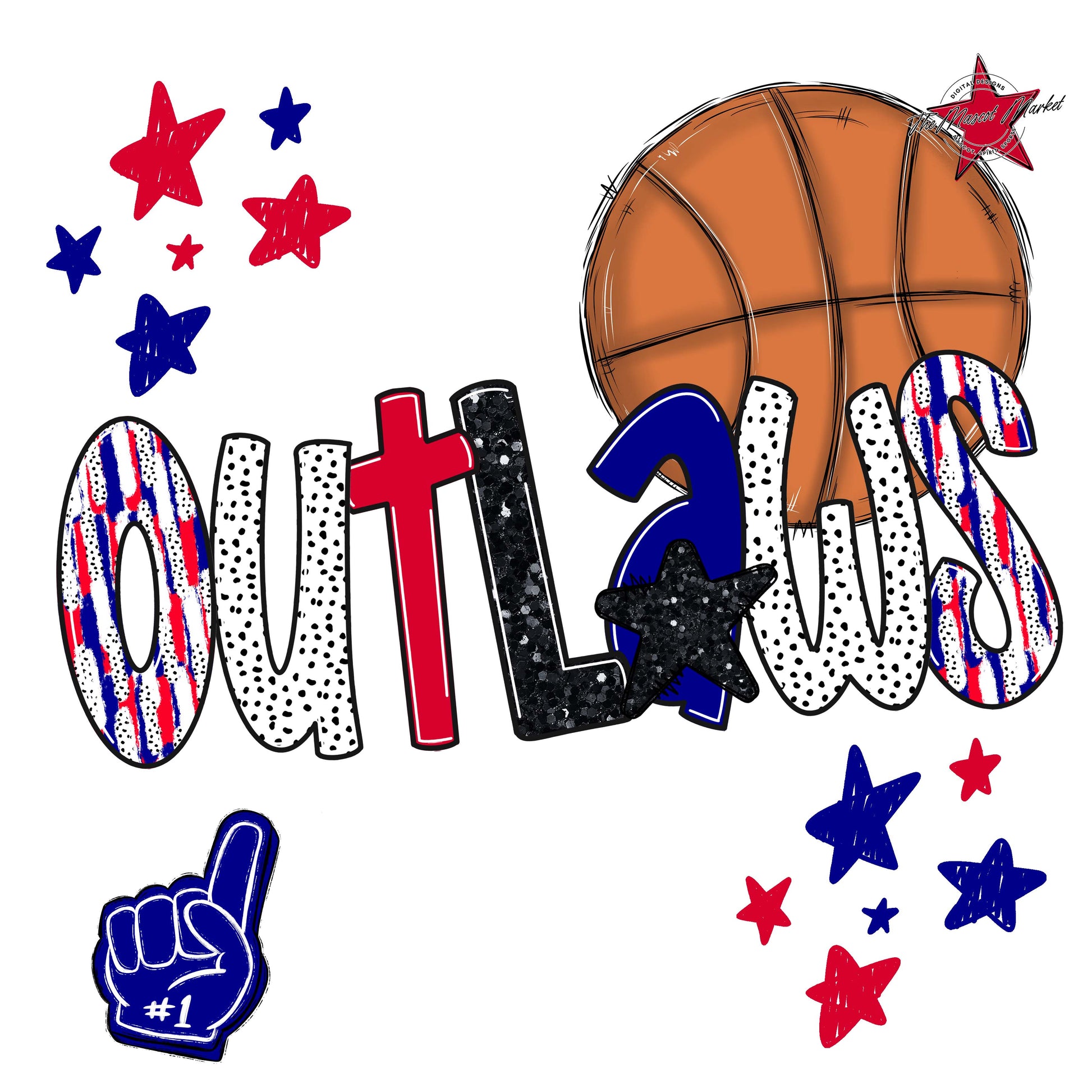 Outlaws Basketball Scrape-Blue & Red