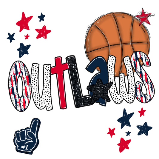 Outlaws Basketball Scrape-Navy & Red
