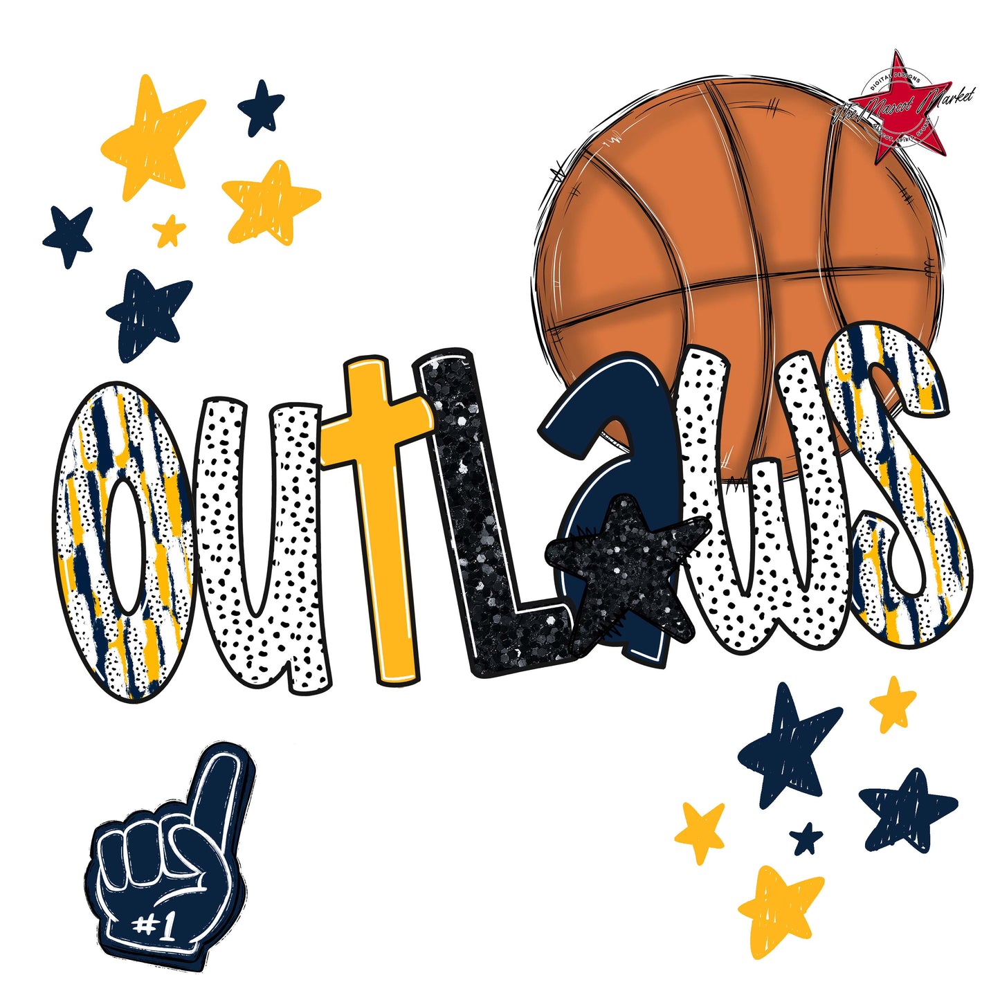 Outlaws Basketball Scrape-Navy & Yellow