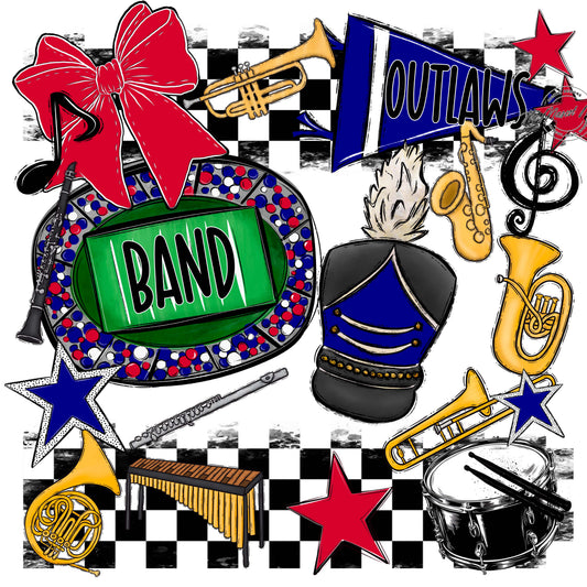 Outlaws Checkers Band Design-Blue & Red