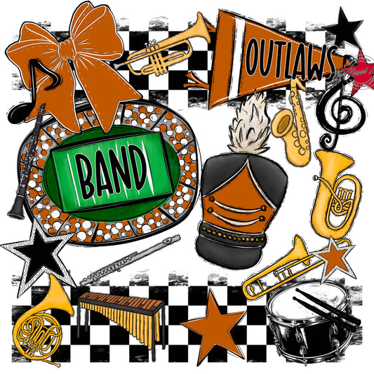 Outlaws Checkers Band Design-Burnt Orange