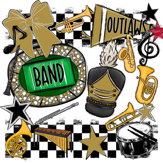 Outlaws Checkers Band Design-Gold