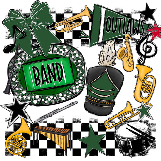 Outlaws Checkers Band Design-Green