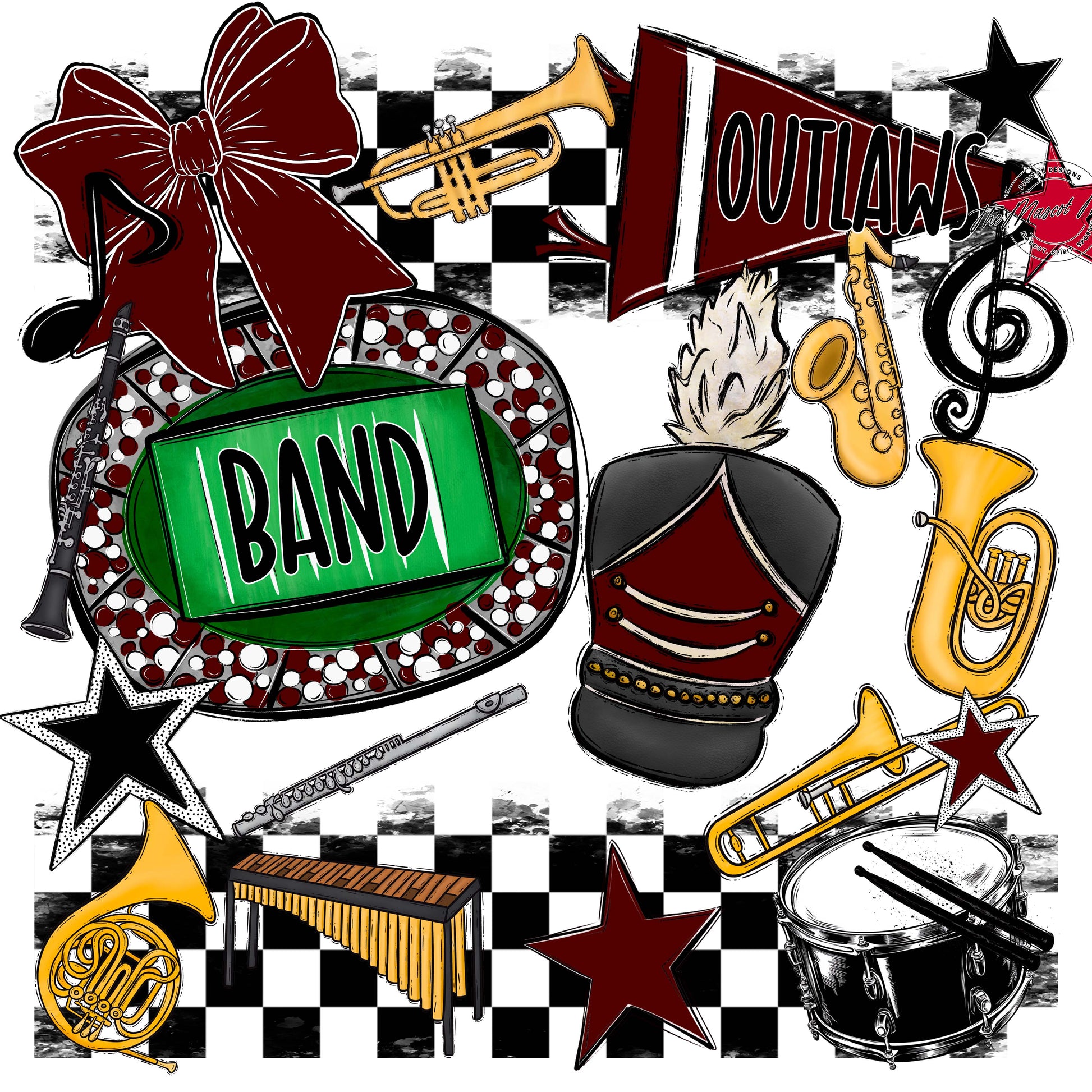 Outlaws Checkers Band Design-Maroon