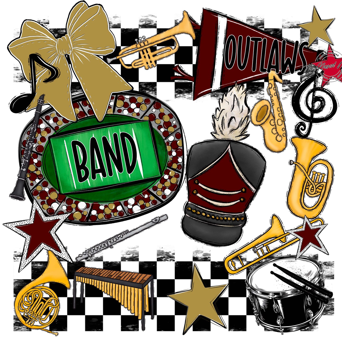 Outlaws Checkers Band Design-Maroon & Gold
