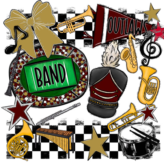 Outlaws Checkers Band Design-Maroon & Gold