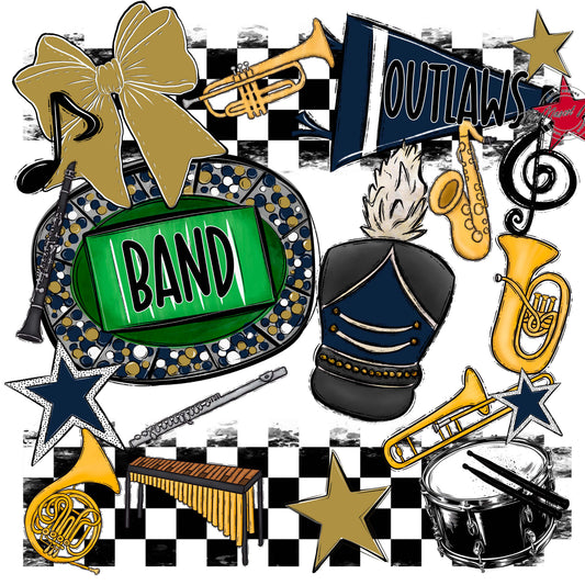 Outlaws Checkers Band Design-Navy & Gold