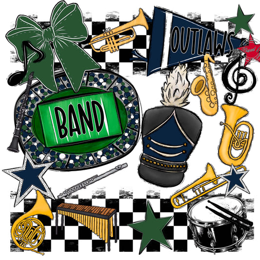 Outlaws Checkers Band Design-Navy & Green