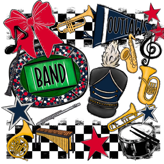 Outlaws Checkers Band Design-Navy & Red