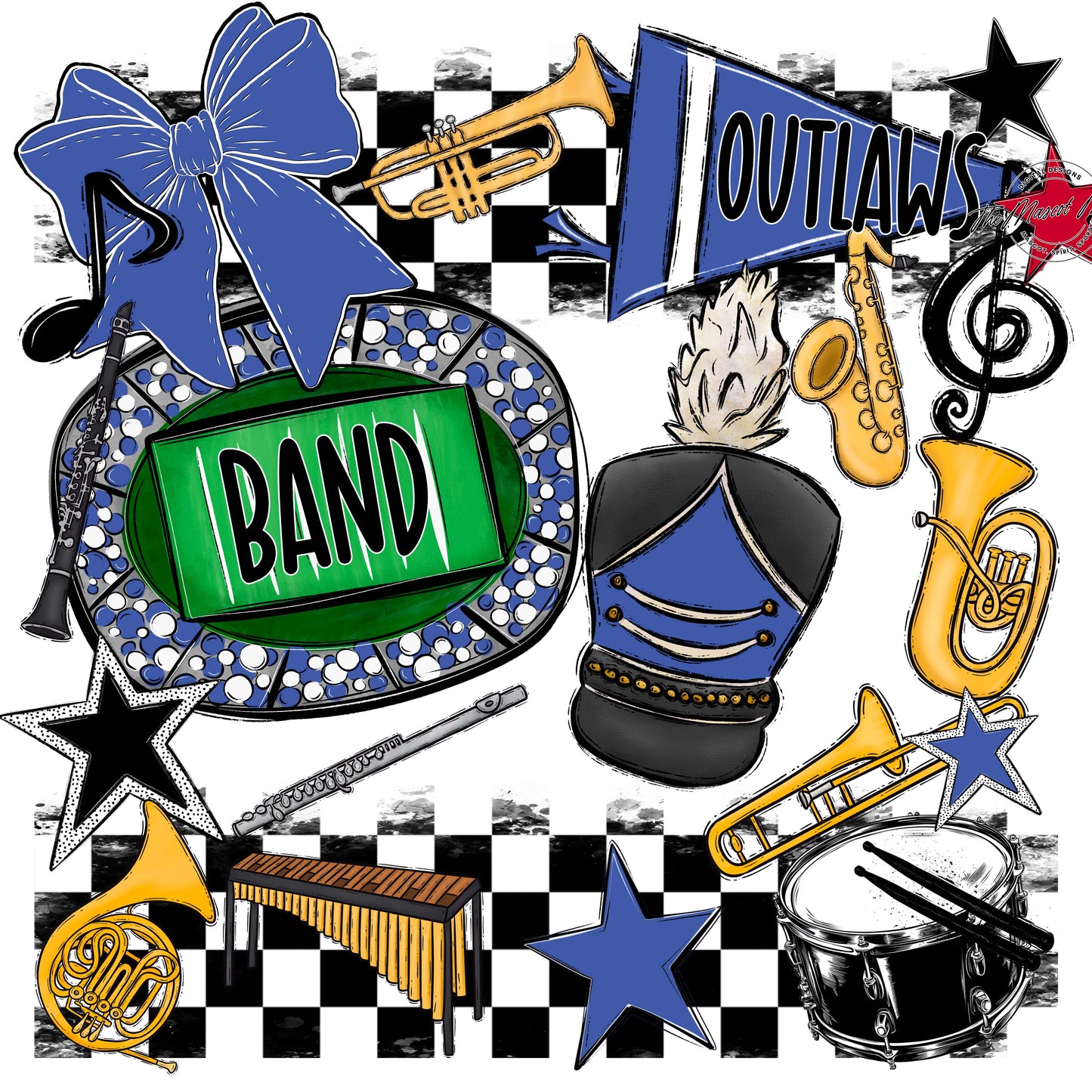 Outlaws Checkers Band Design-Off Blue