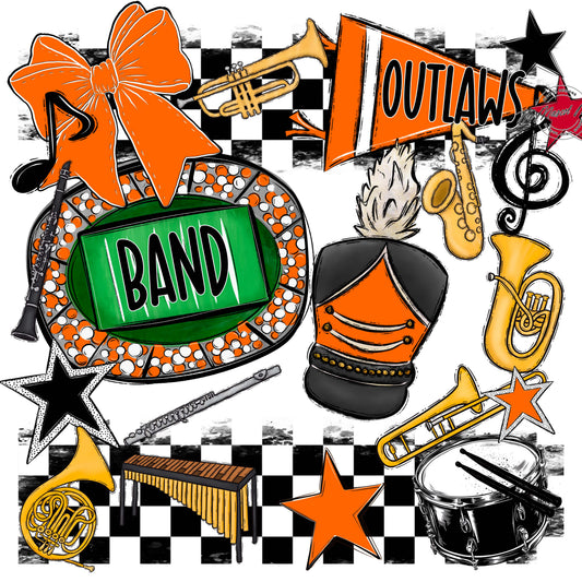 Outlaws Checkers Band Design-Orange