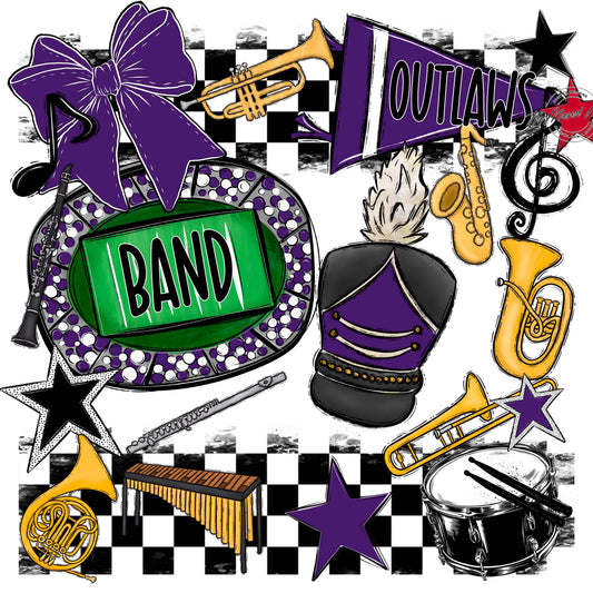 Outlaws Checkers Band Design-Purple