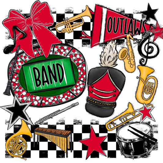 Outlaws Checkers Band Design-Red