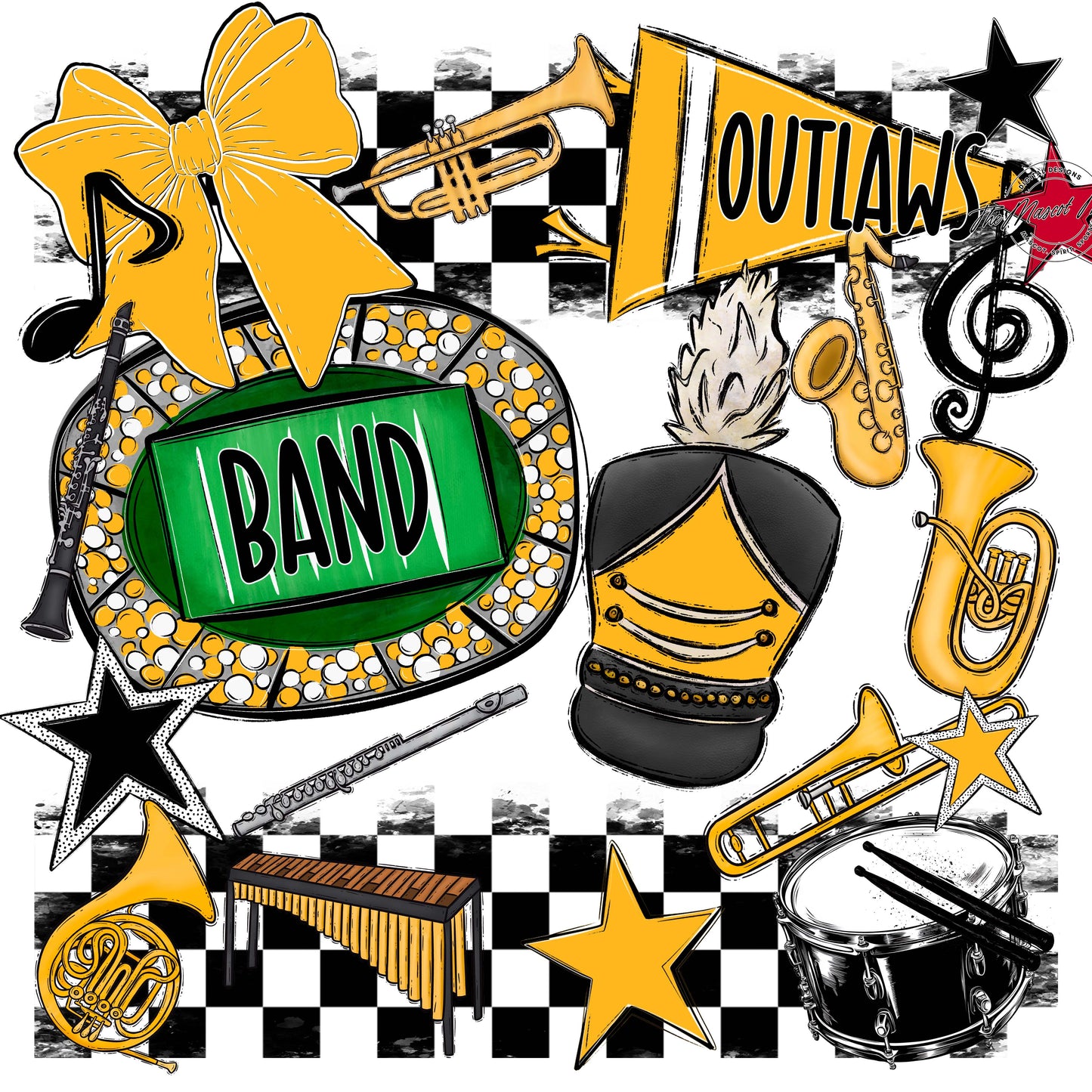 Outlaws Checkers Band Design-Yellow