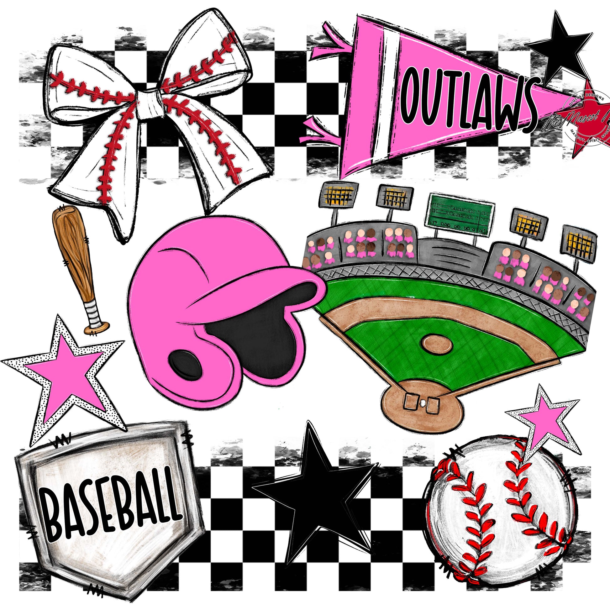 Outlaws Checkers Baseball Design-Baby Pink