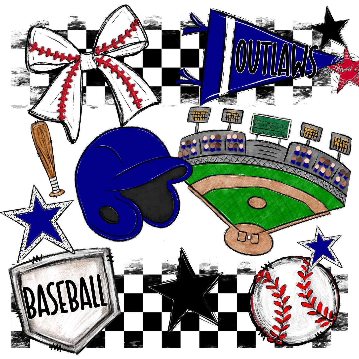 Outlaws Checkers Baseball Design-Blue