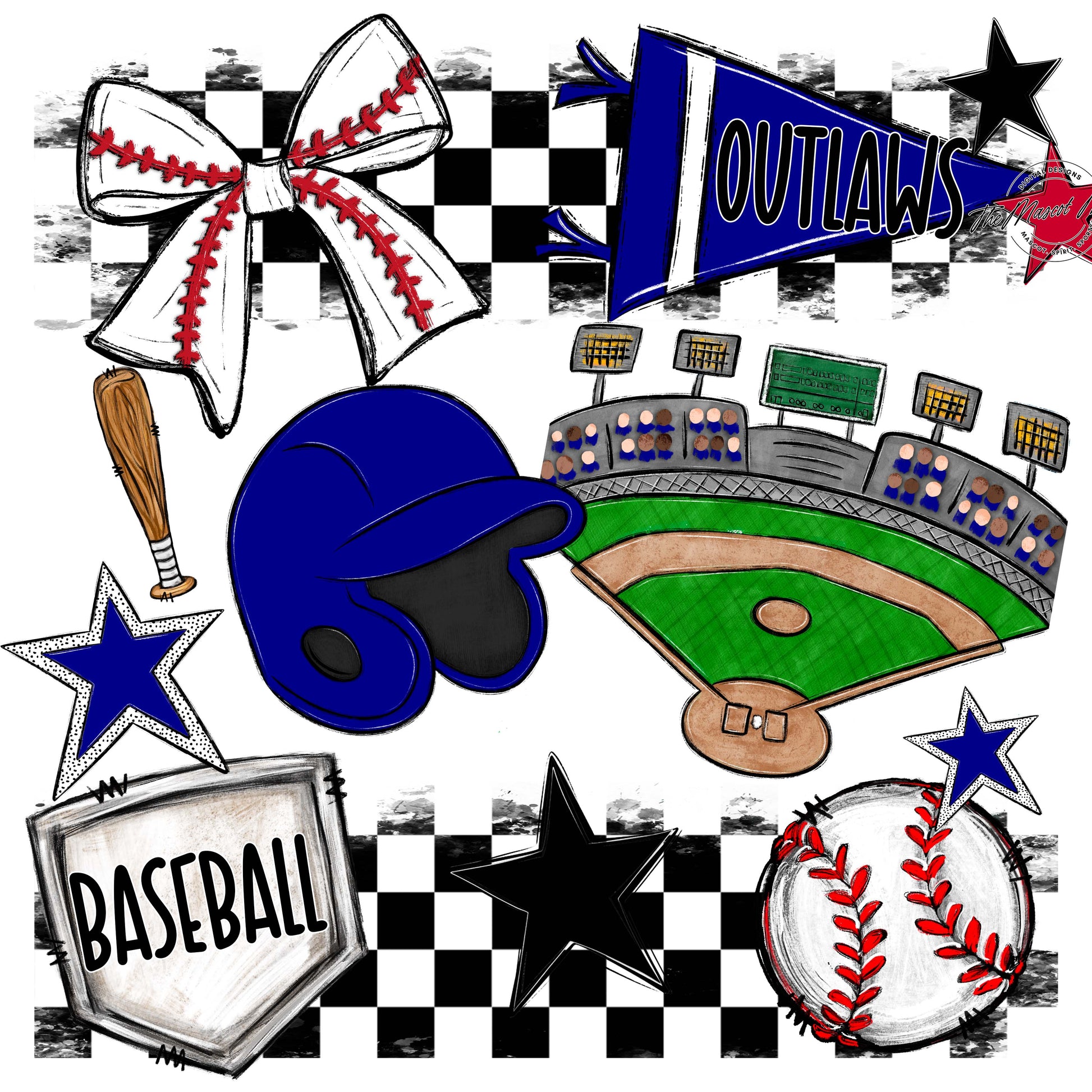 Outlaws Checkers Baseball Design-Blue