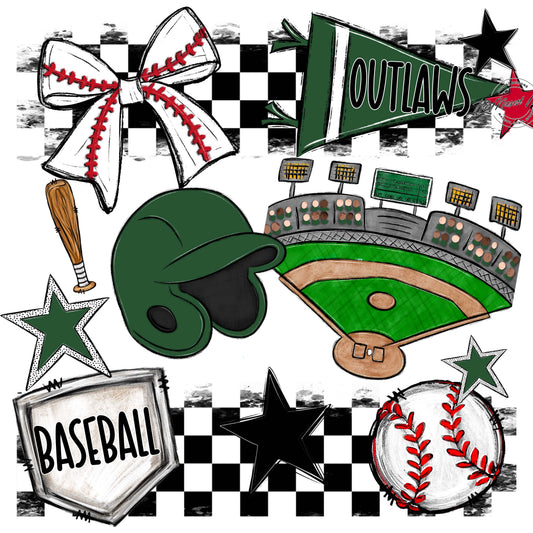 Outlaws Checkers Baseball Design-Green