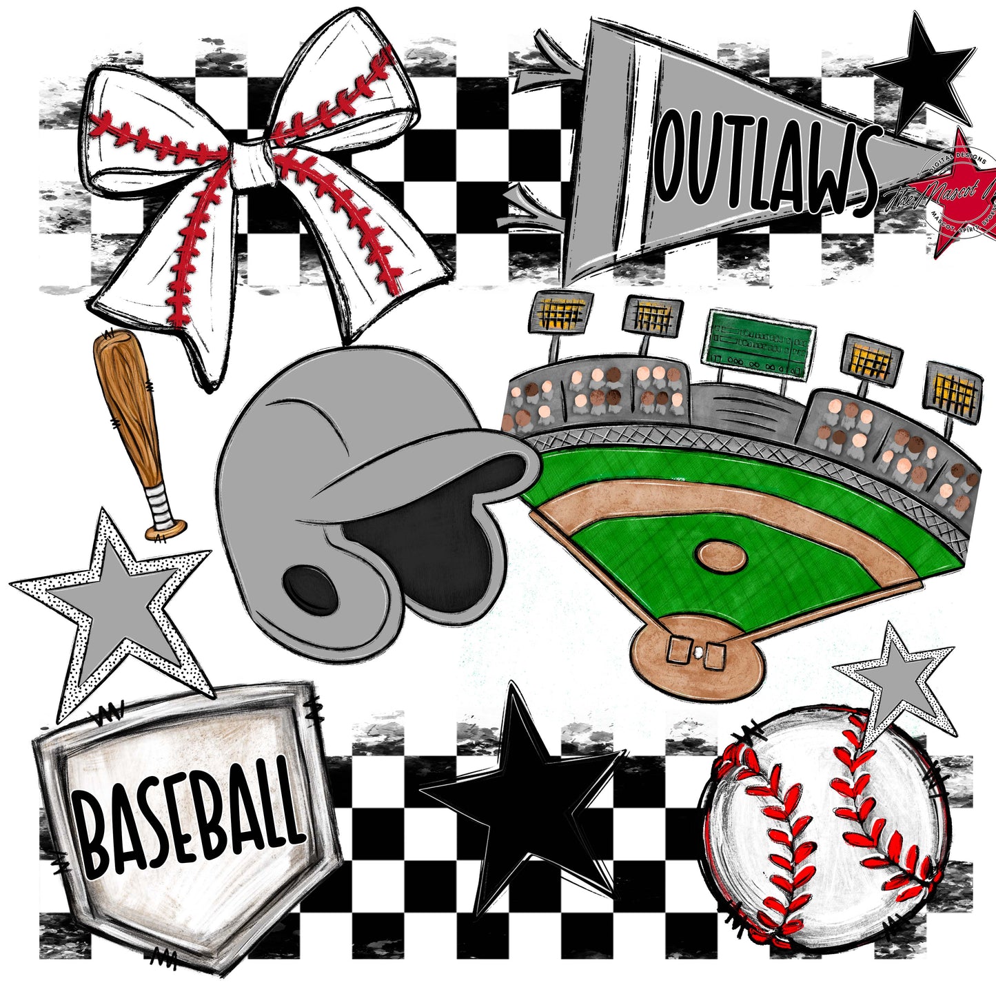 Outlaws Checkers Baseball Design-Grey