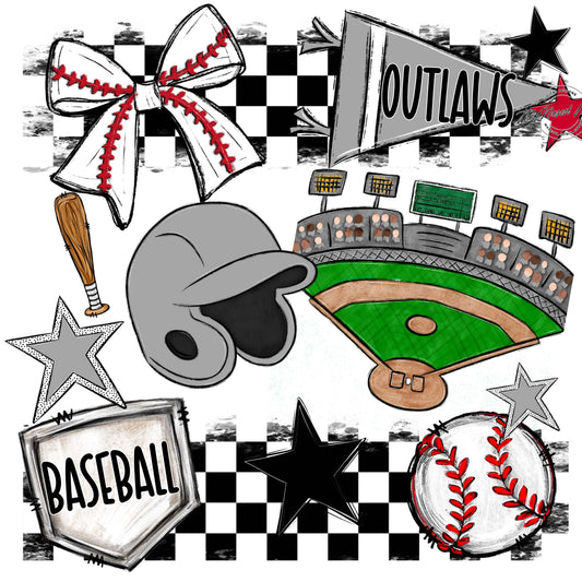 Outlaws Checkers Baseball Design-Grey