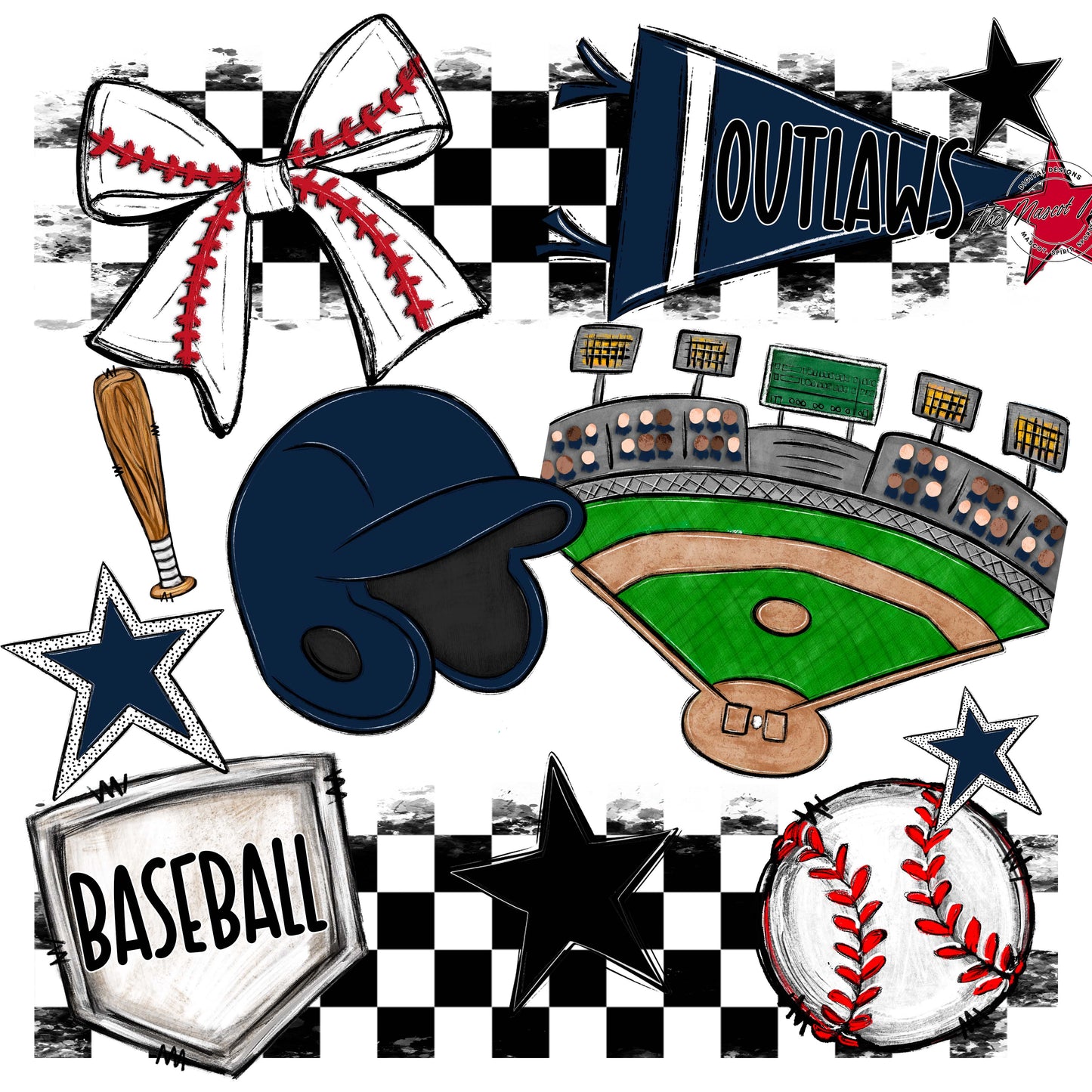 Outlaws Checkers Baseball Design-Navy